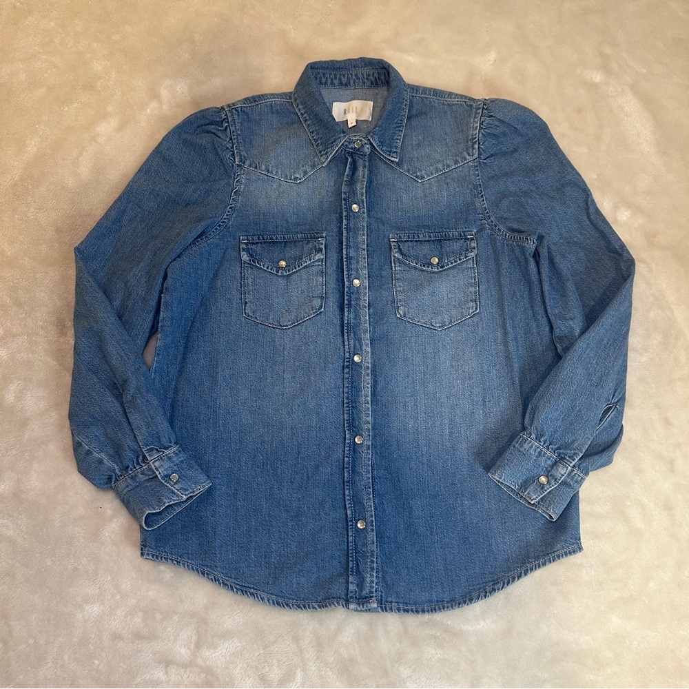 Revolve Rails Ada Coastline Denim Pearlsnap Button Up Long Sleeve 100% Cotton S